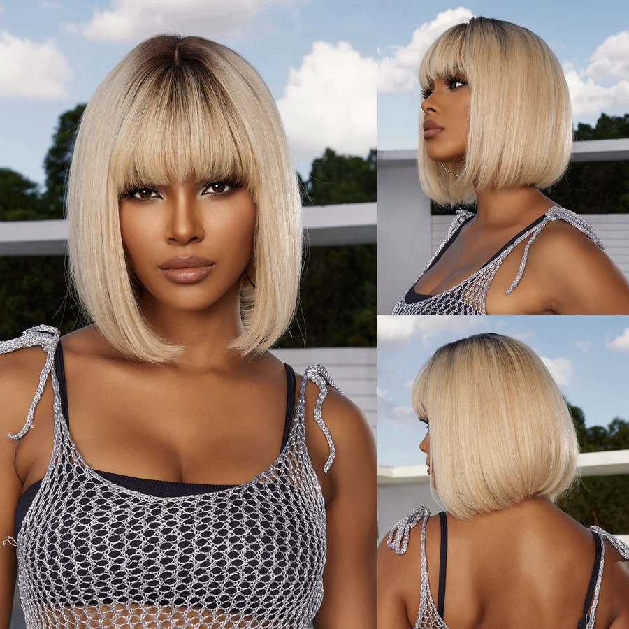 Peruca Par Natural Bobo Platinata
